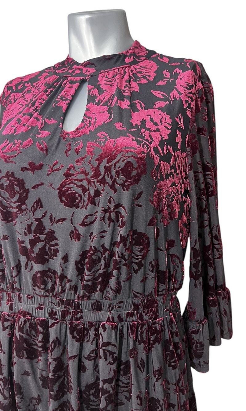 Modcloth Very Visionary Red Velvet Dress Burnout Large Bell Sleeve Edwardian